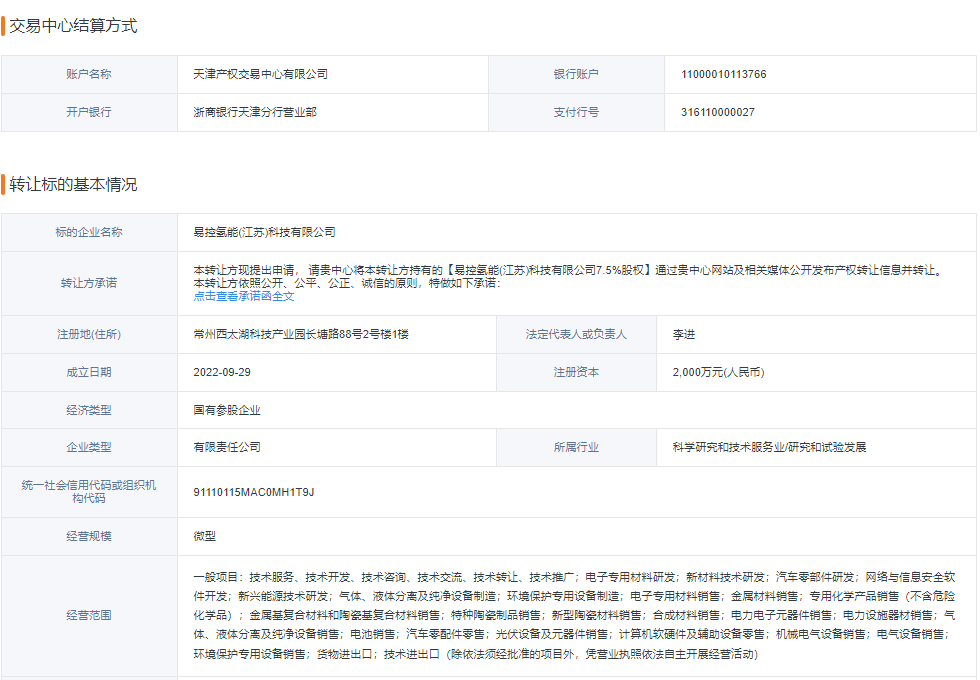 清華大學(xué)旗下氫能子公司連續(xù)虧損，擬以174萬元出讓7.5%股權(quán)